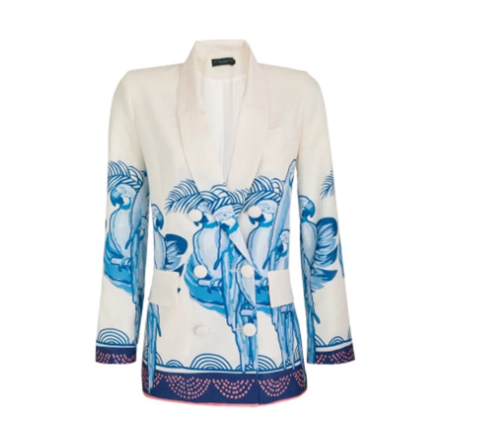 No Pise La Grama Women's White Blue Marcela Tailored Suit Jacket Size M